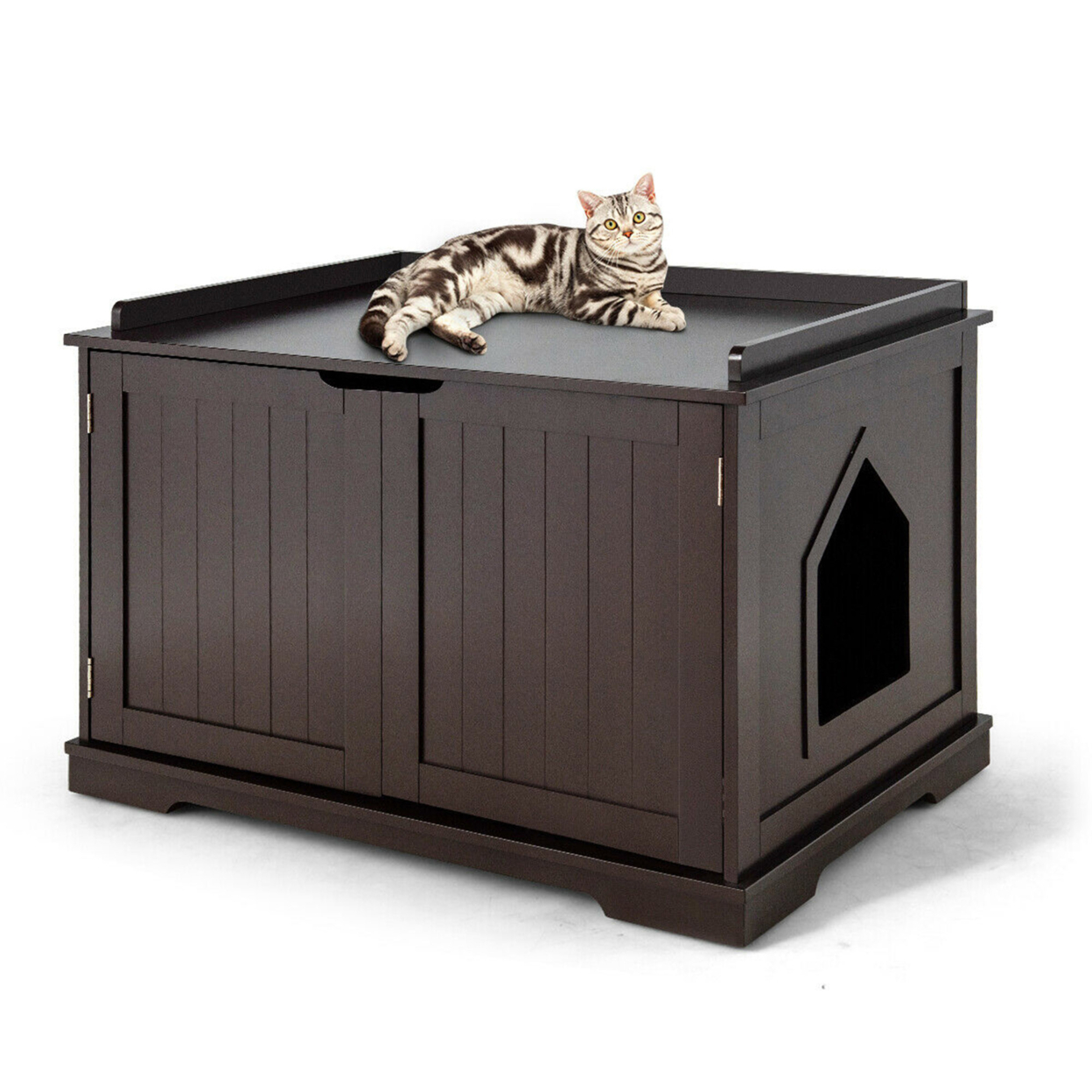 Cat Litter Box Wooden Enclosure Pet House Sidetable Washroom Storage Bench Brown