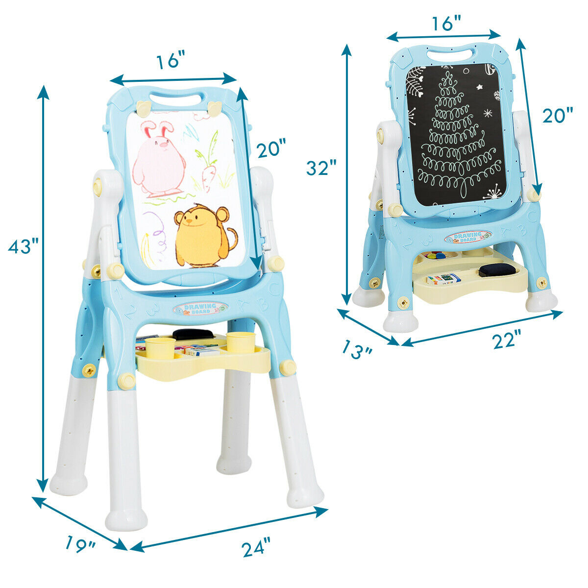 Kids Easel For Two Adjustable Height Double Sided Art Easel Blue
