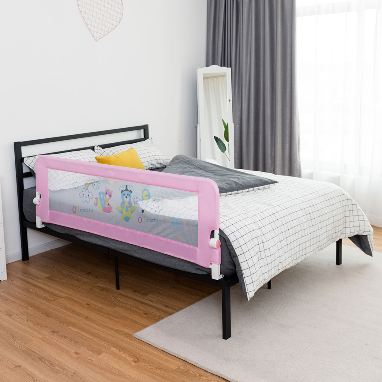 69'' Breathable Baby Children Toddlers Bed Rail Guard Safety Swing Down Pink