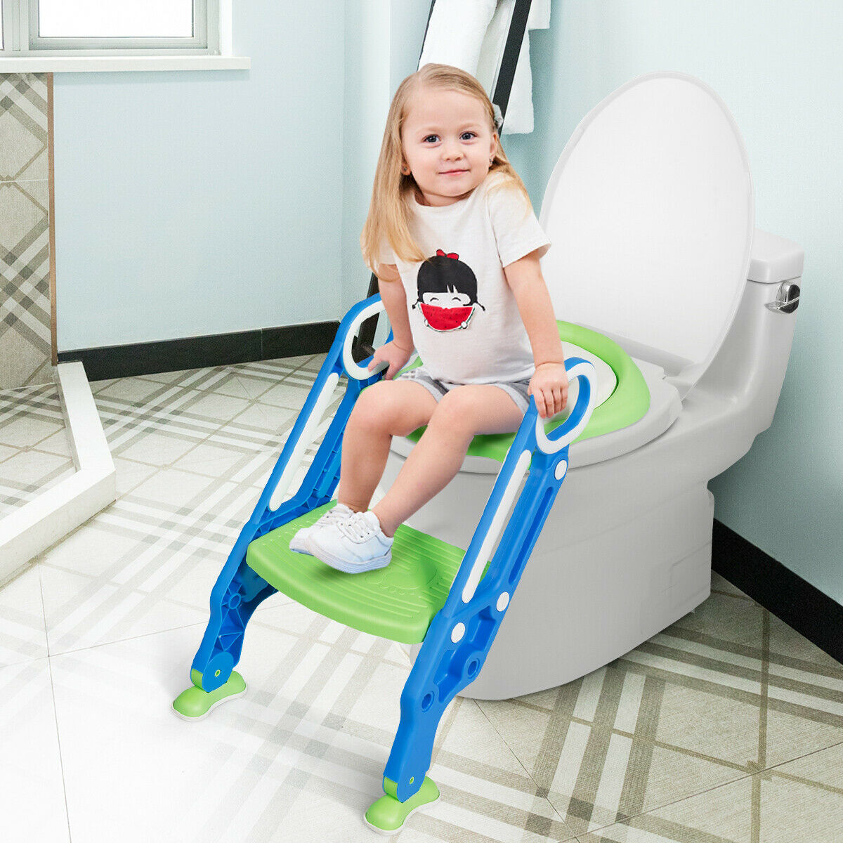 Foldable Potty Training Toilet Seat W/ Step Stool Ladder Adjustable For Kids