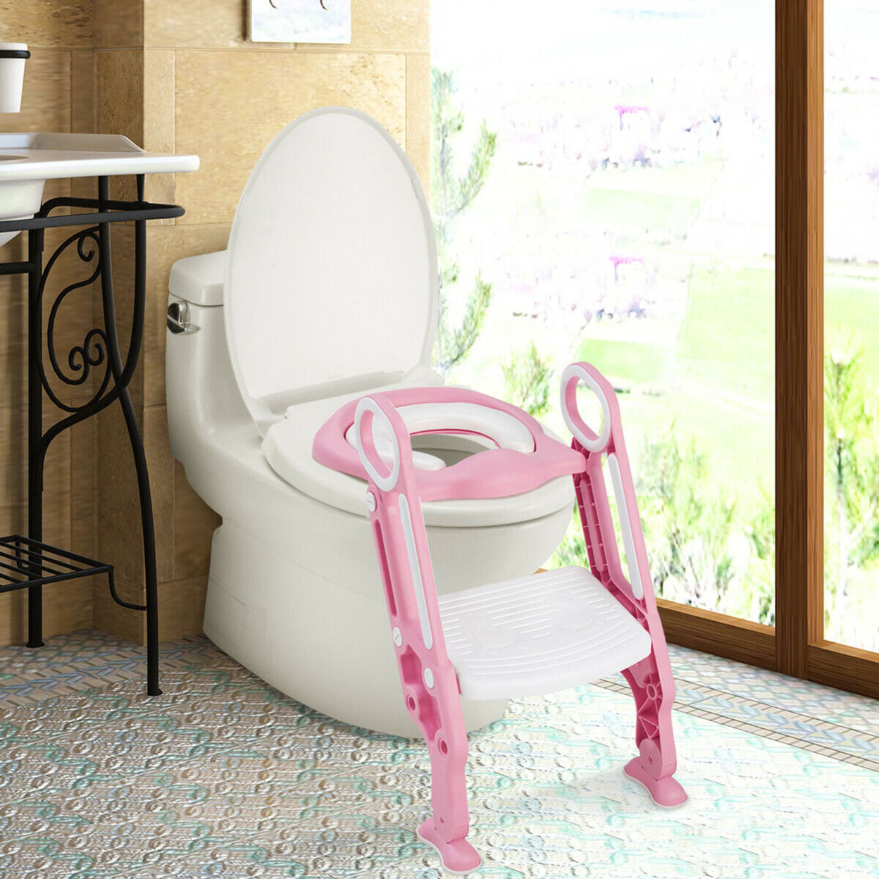 Foldable Potty Training Toilet Seat W/ Step Ladder Adjustable Baby Kids Home