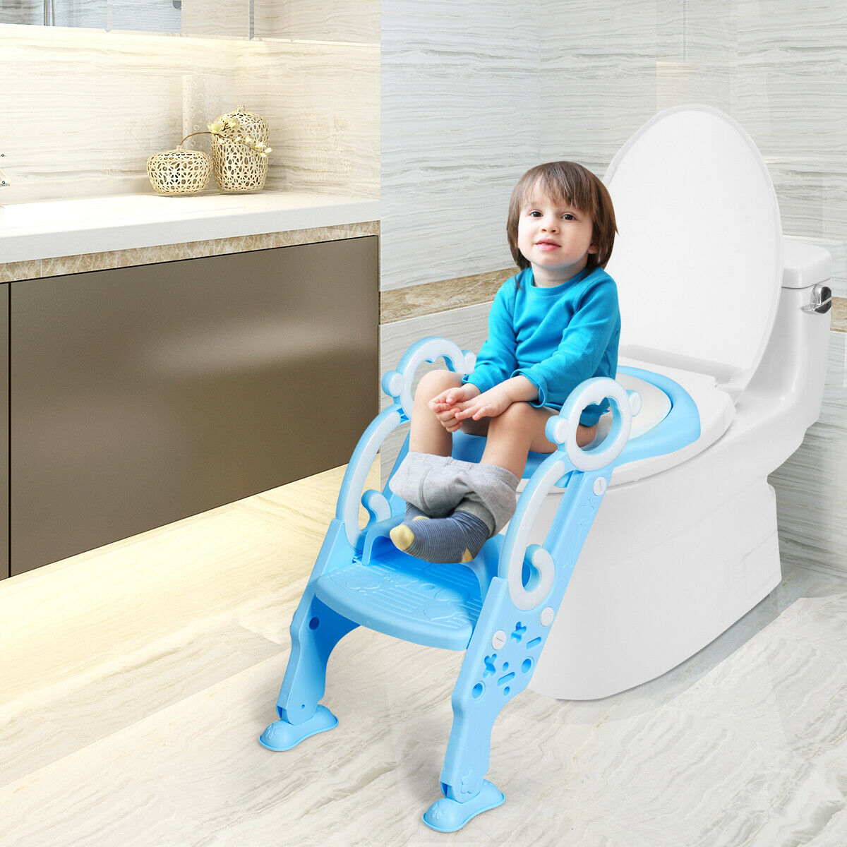 Portable Potty Training Toilet Seat W/ Step Stool Ladder Adjustable For Kids