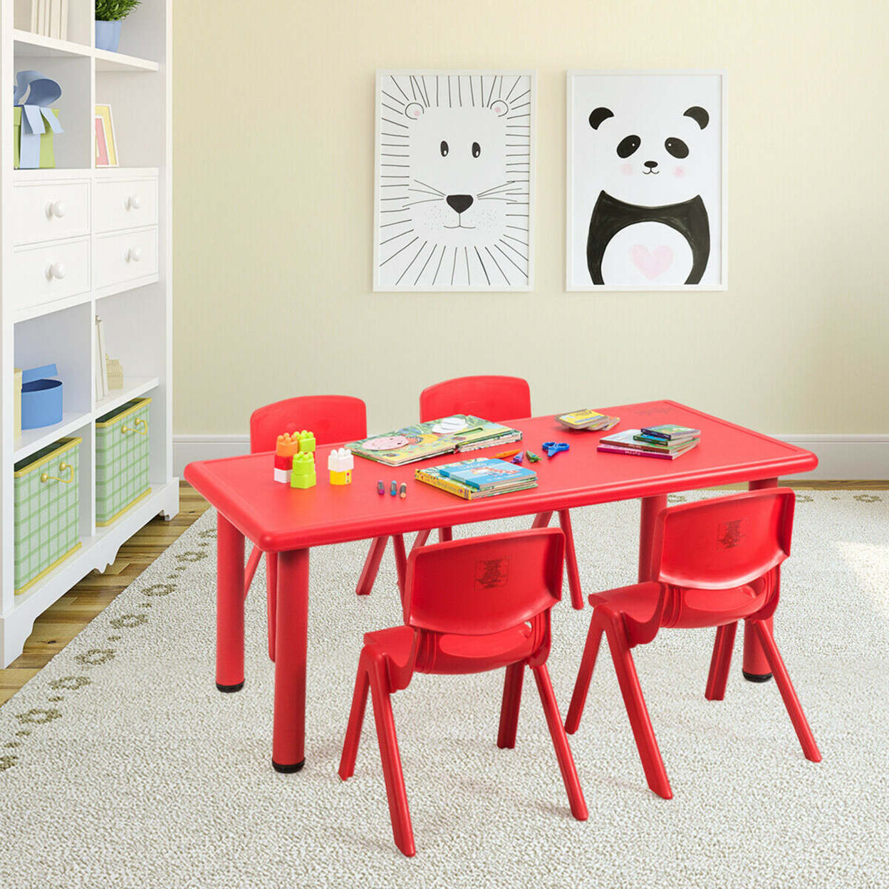 Kids Plastic Rectangular Learn And Play Table Playroom Kindergarten Home Red
