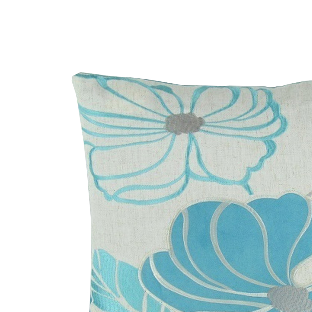 Fabric Accent Pillow With Floral Pattern, Blue And White- Saltoro Sherpi