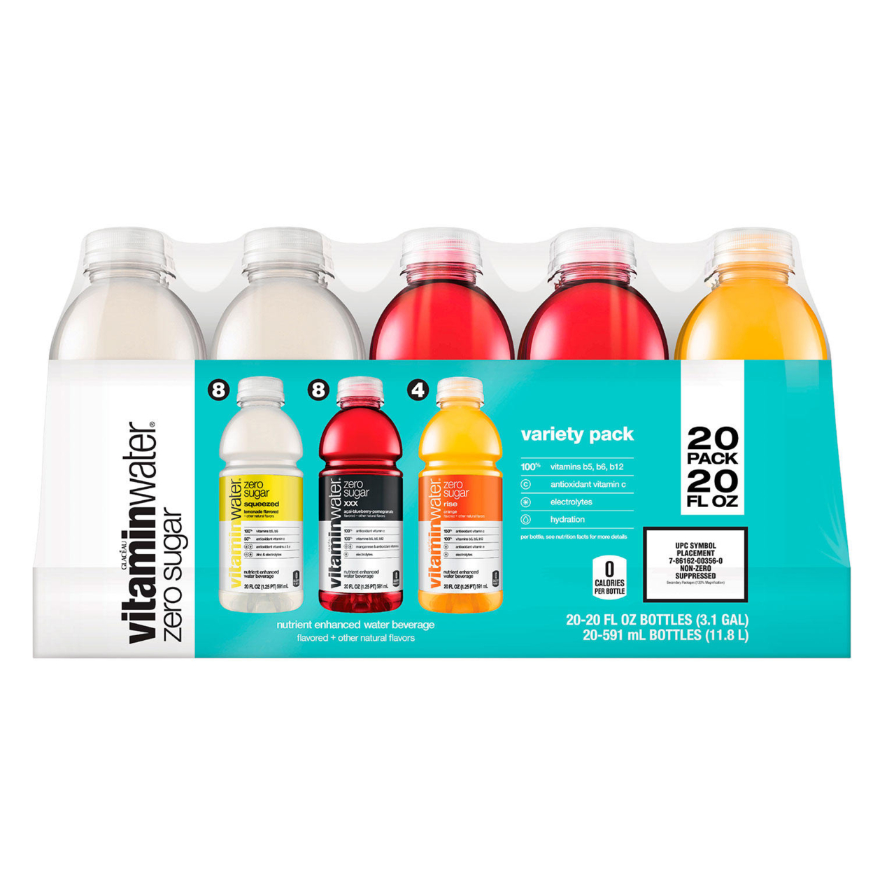 Glaceau VitaminWater Zero, Variety Pack (20 Fluid Ounce, 20 Pack)