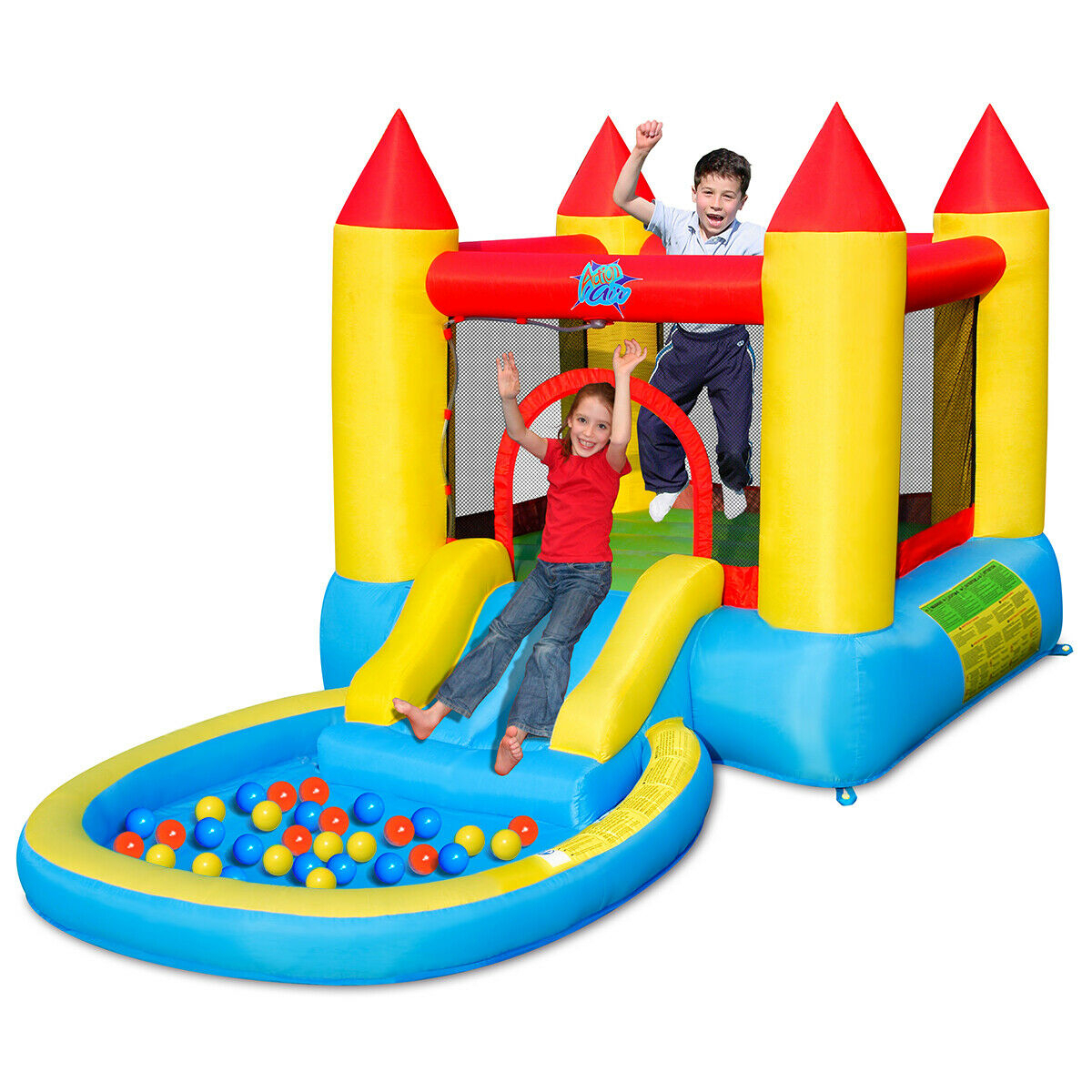Inflatable Bounce House Kids Slide Jumping Castle Bouncer W/Pool And 480W Blower