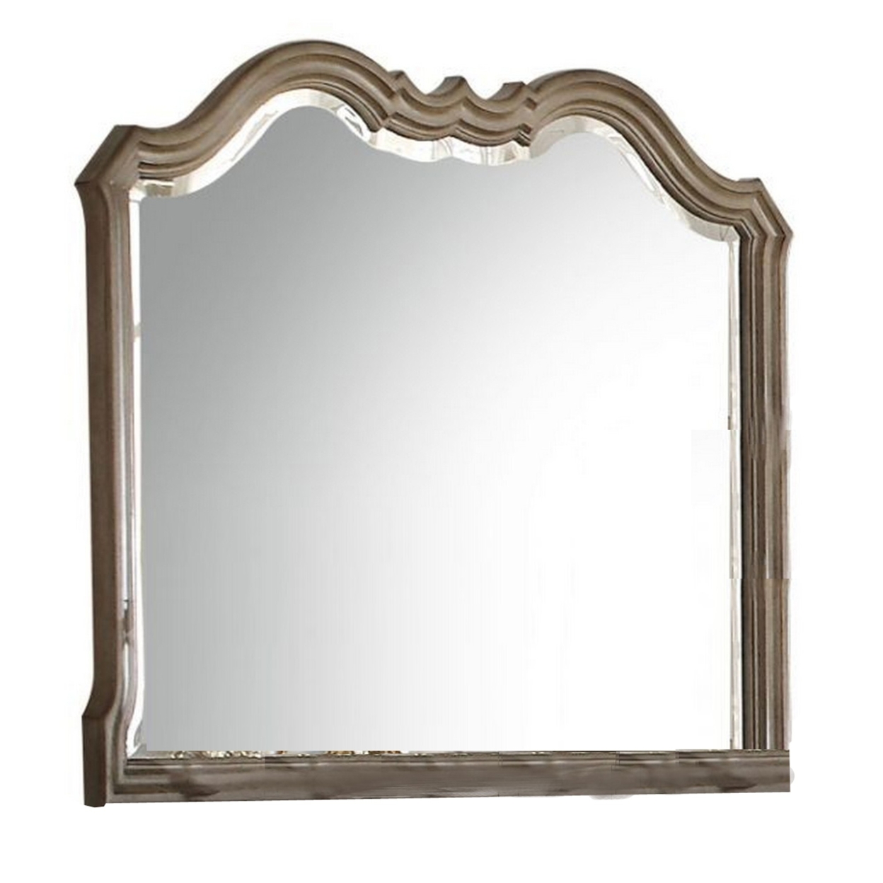 Wooden Molded Frame Mirror With Scalloped Design Top, Taupe Brown- Saltoro Sherpi