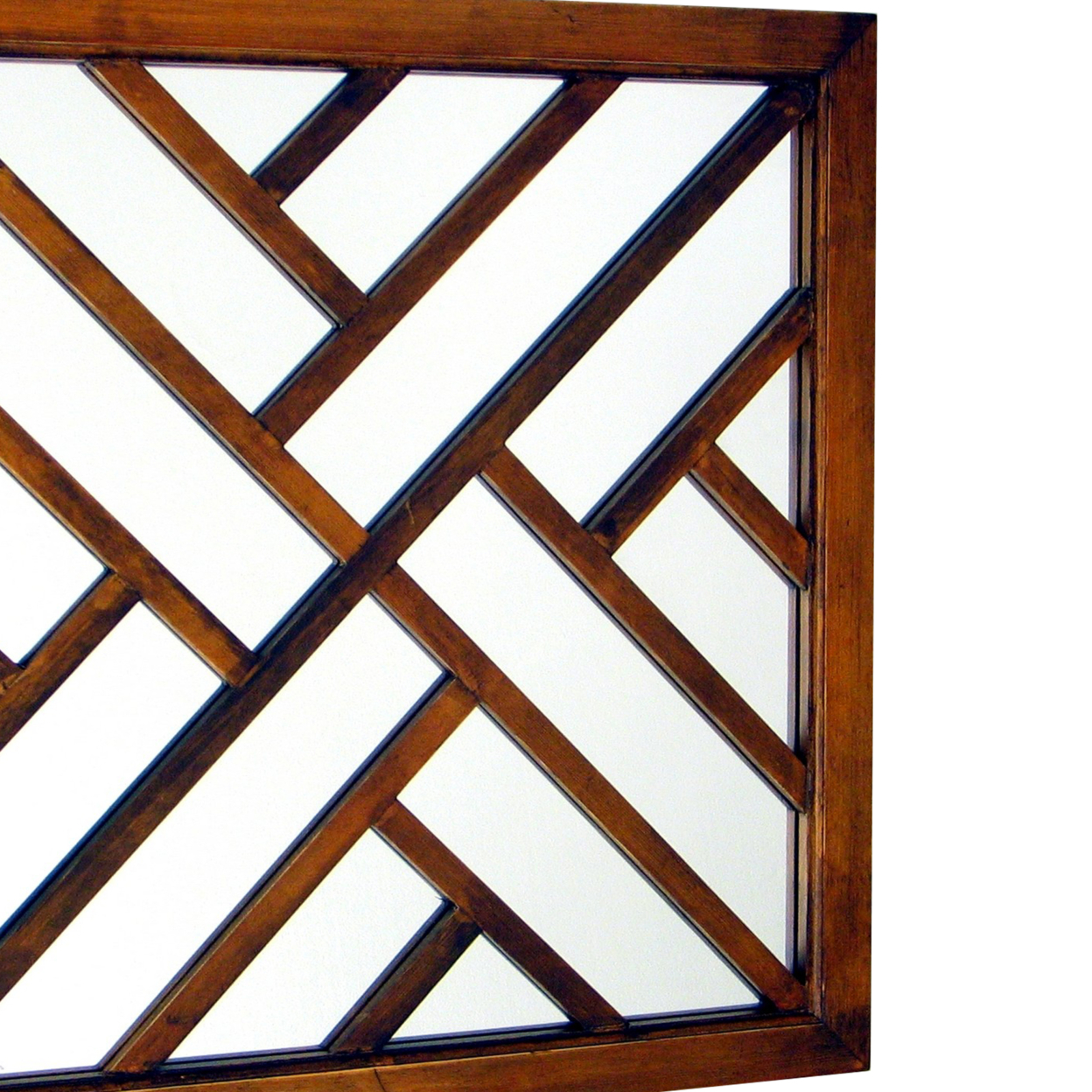 Herringbone Pattern Wooden Frame Wall Mirror, Brown- Saltoro Sherpi