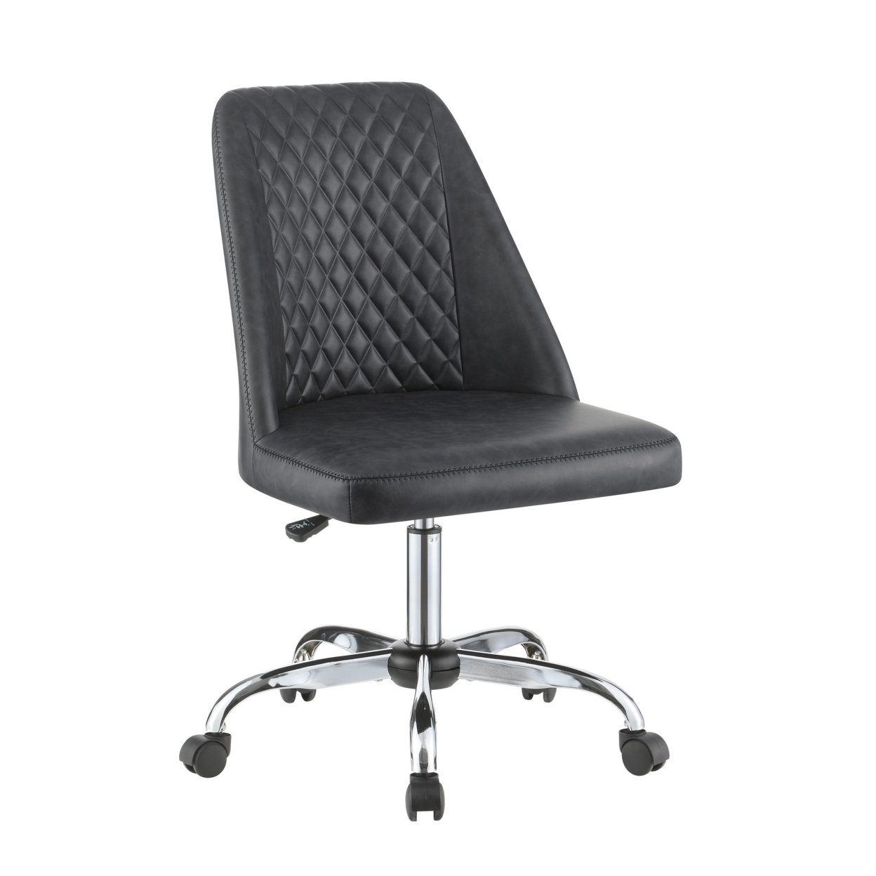 Diamond Pattern Stitched Leatherette Office Chair With Star Base, Gray- Saltoro Sherpi