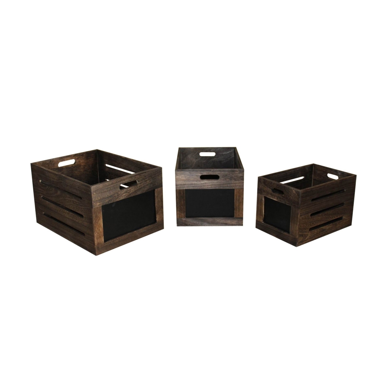 Cutout Design Wooden Box With Chalkboard Inserts, Set Of 3, Brown And Black- Saltoro Sherpi