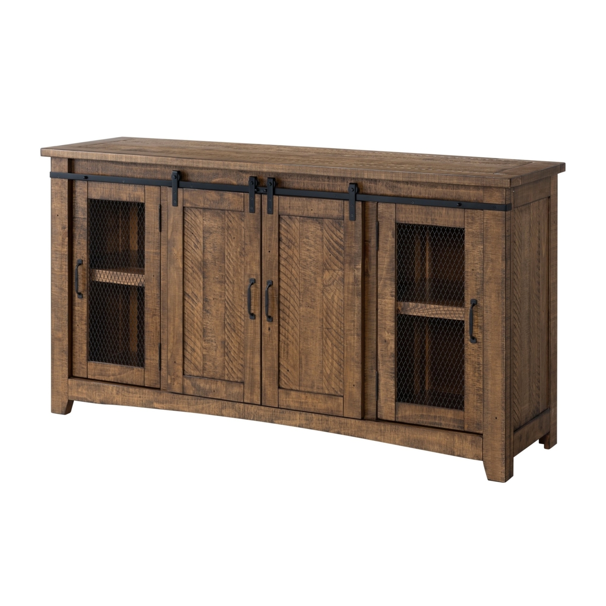 65 Inch Rustic Wooden TV Stand With 2 Door Cabinet, Brown- Saltoro Sherpi