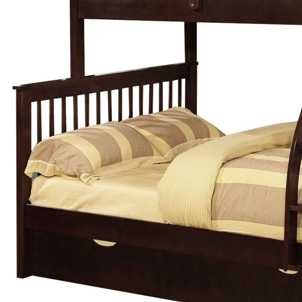 Mission Style Twin Over Full Bunk Bed With Attached Trundle, Dark Brown- Saltoro Sherpi