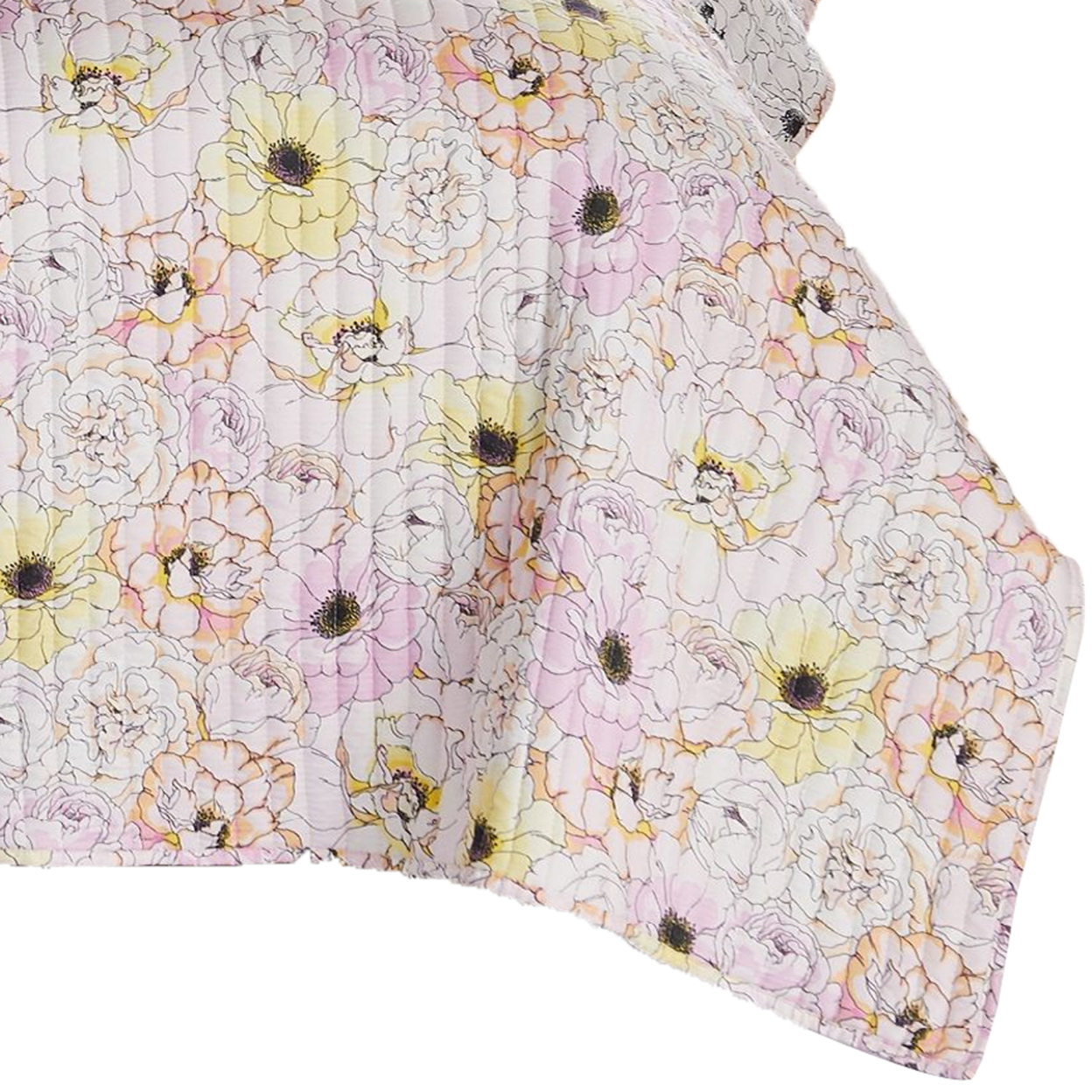 Milan 3 Piece Microfiber Blooming Flower Pattern Queen Quilt Set, White And Pink- Saltoro Sherpi
