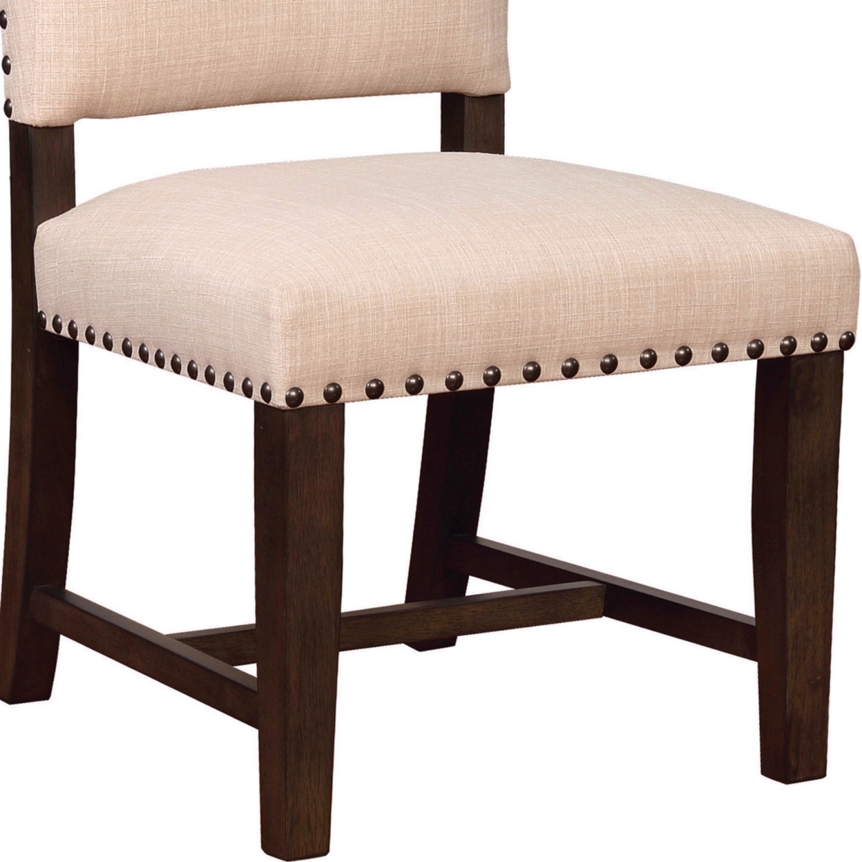 Nailhead Trim Fabric Side Chair With High Back, Set Of 2, Beige- Saltoro Sherpi