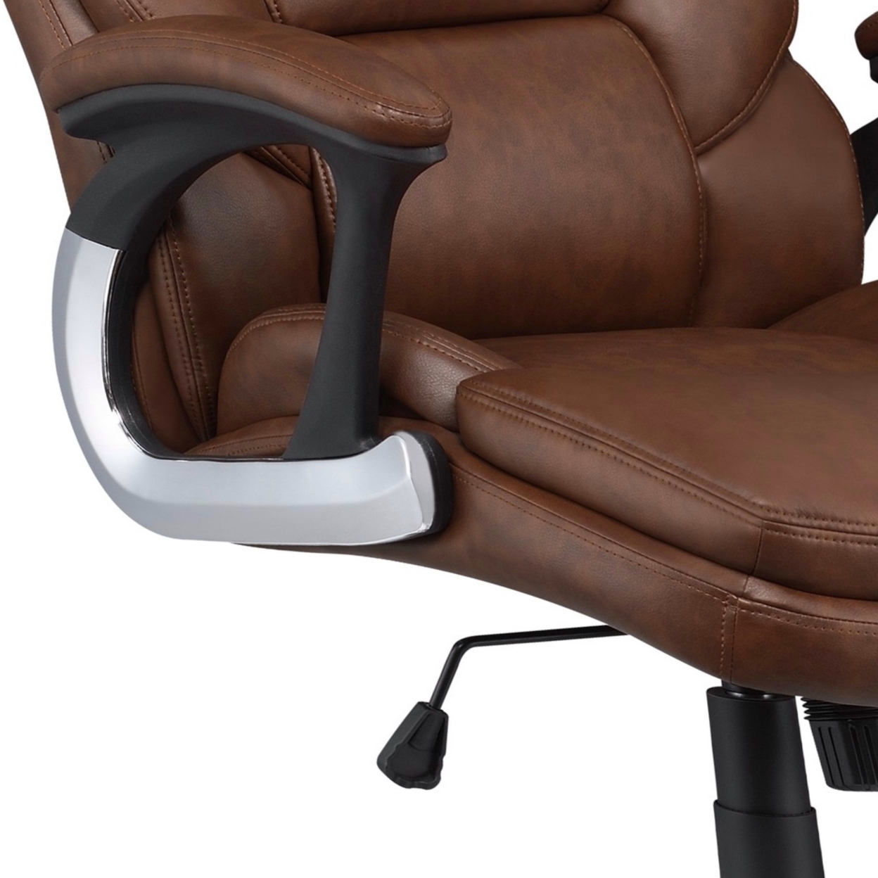 Leatherette Office Chair With Cushioned Back And Metal Star Base, Brown- Saltoro Sherpi