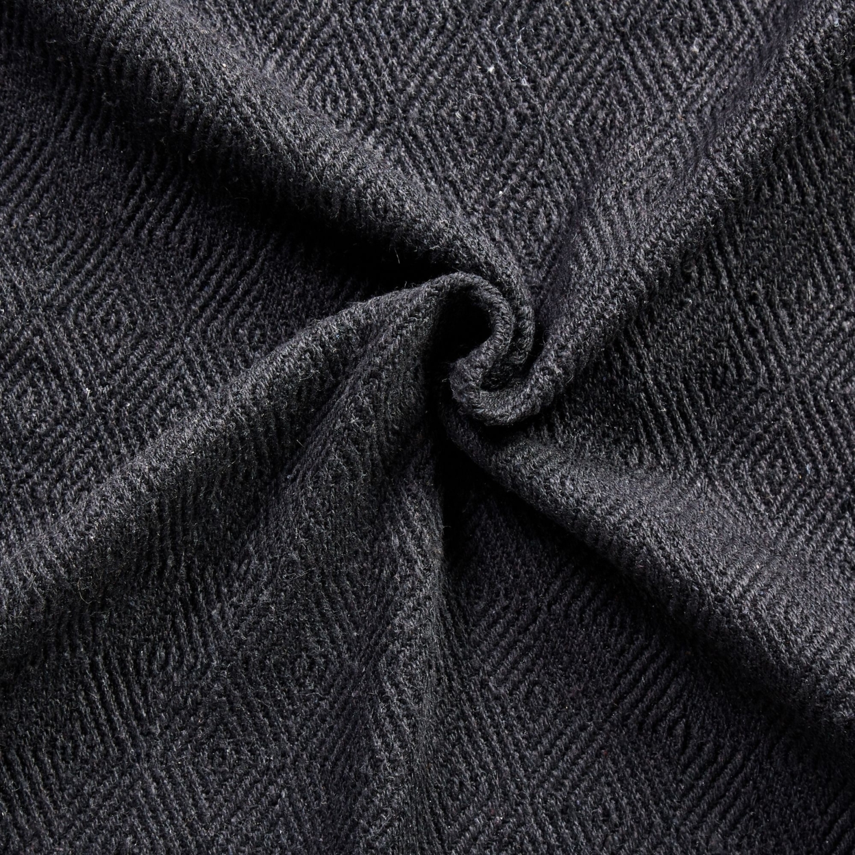 Lyon Fabric Throw With Textured Waffle Weave Design The Urban Port, Set Of 2, Black- Saltoro Sherpi