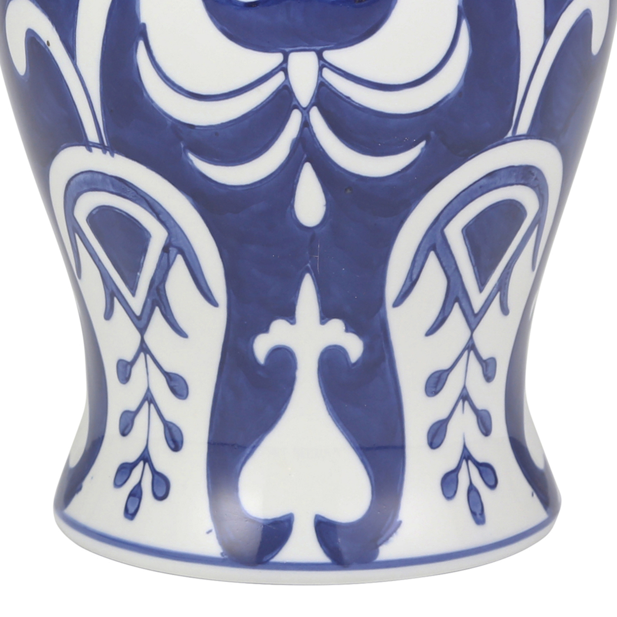 Urn Shaped Ceramic Jar With Lid And Gold Accent, Blue- Saltoro Sherpi
