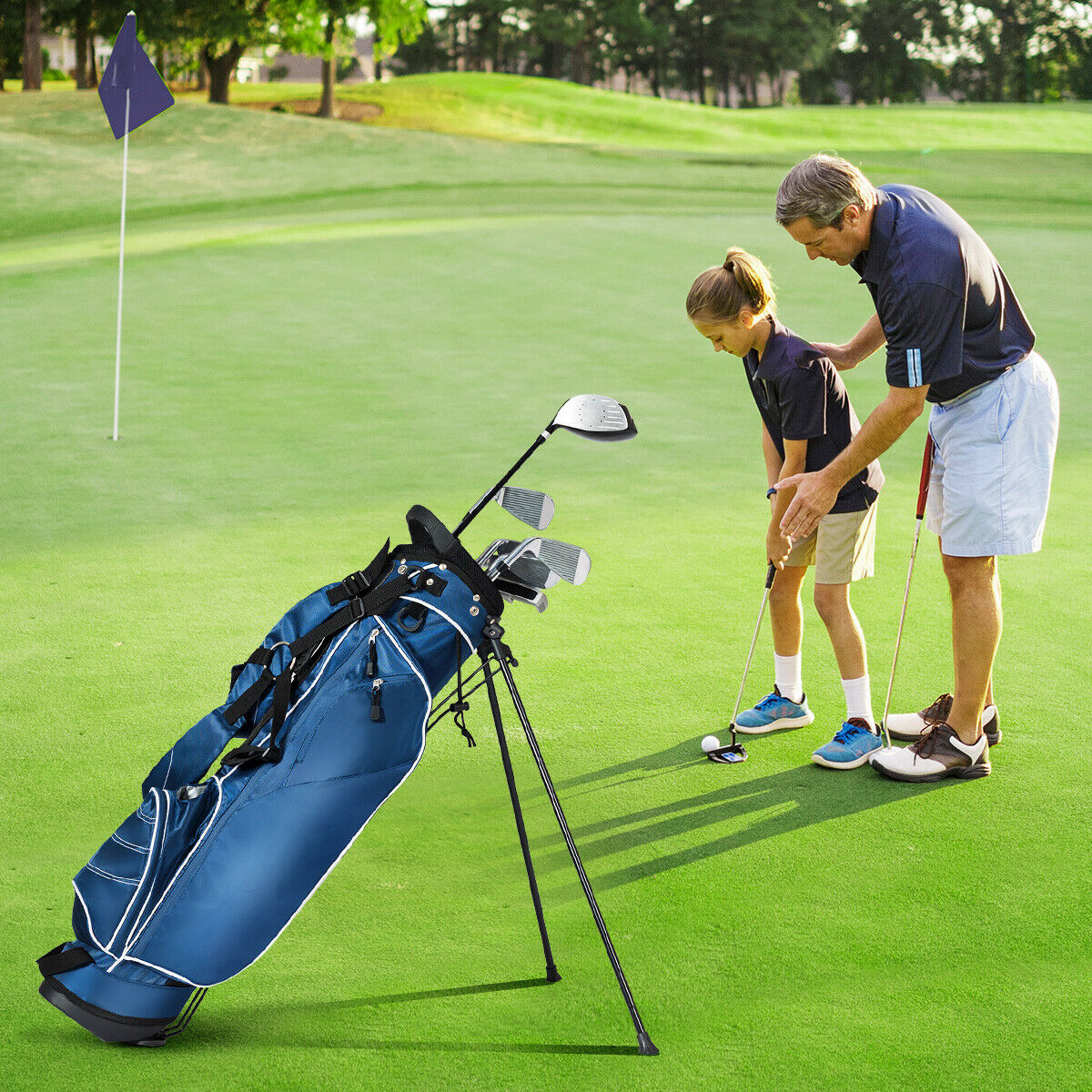 Blue Golf Stand Cart Bag Club With Carry Organizer Pockets Blue