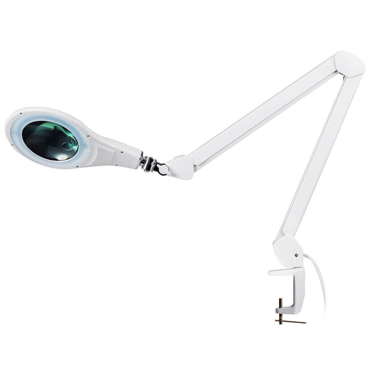 LED Magnifying Glass Desk Lamp W/ Swivel Arm & Clamp 2.25x Magnification White