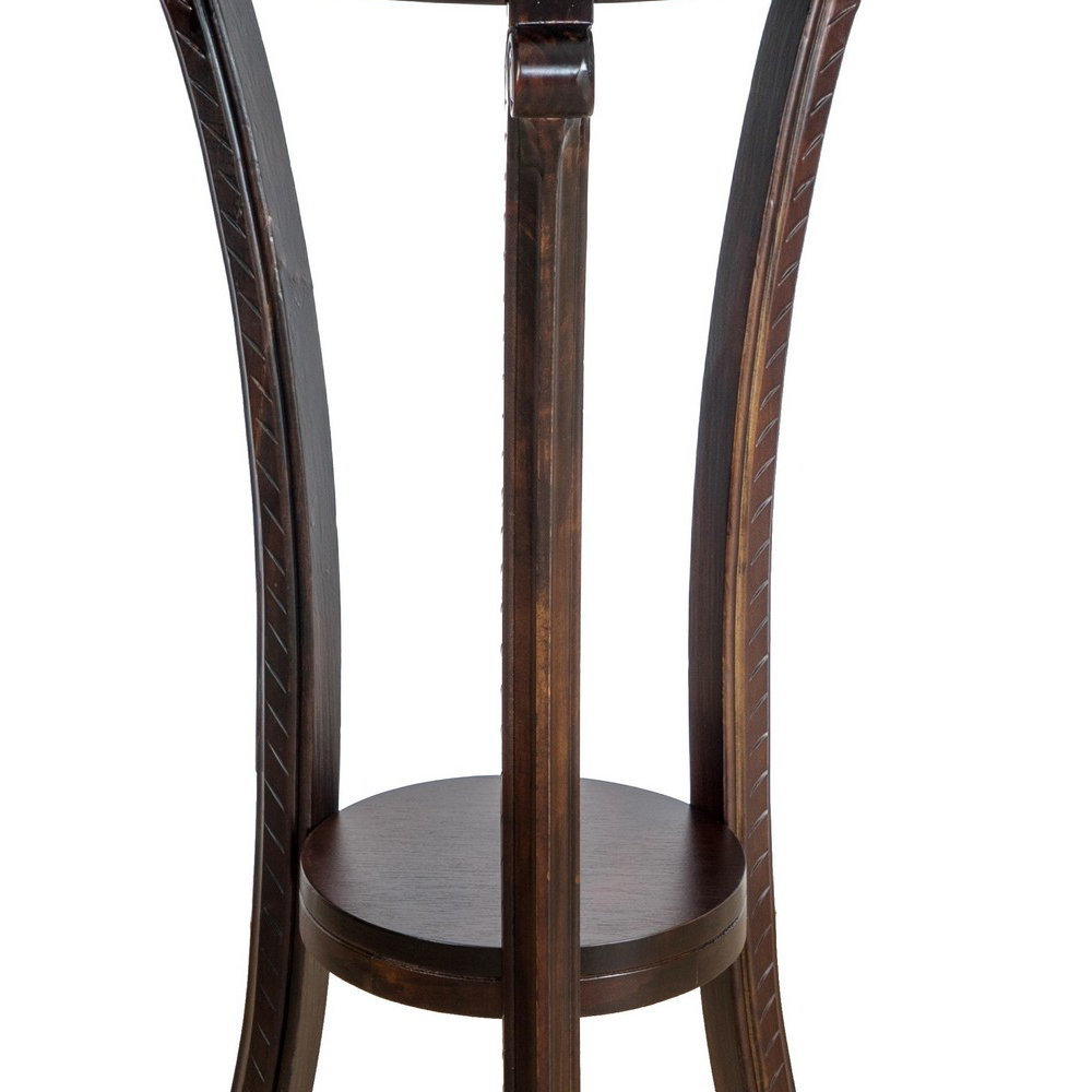 Round Wooden Pedestal Table With Open Shelf, Brown- Saltoro Sherpi