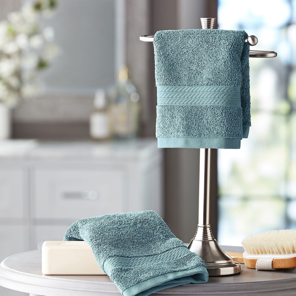 Hotel Premier Collection 100% Cotton Luxury Washcloth, 2-pack, Blue