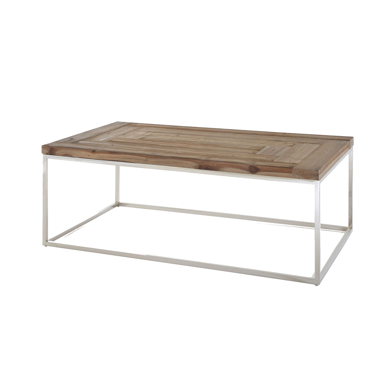 50 Inches Wooden Top Coffee Table With Metal Base, Brown And Silver- Saltoro Sherpi