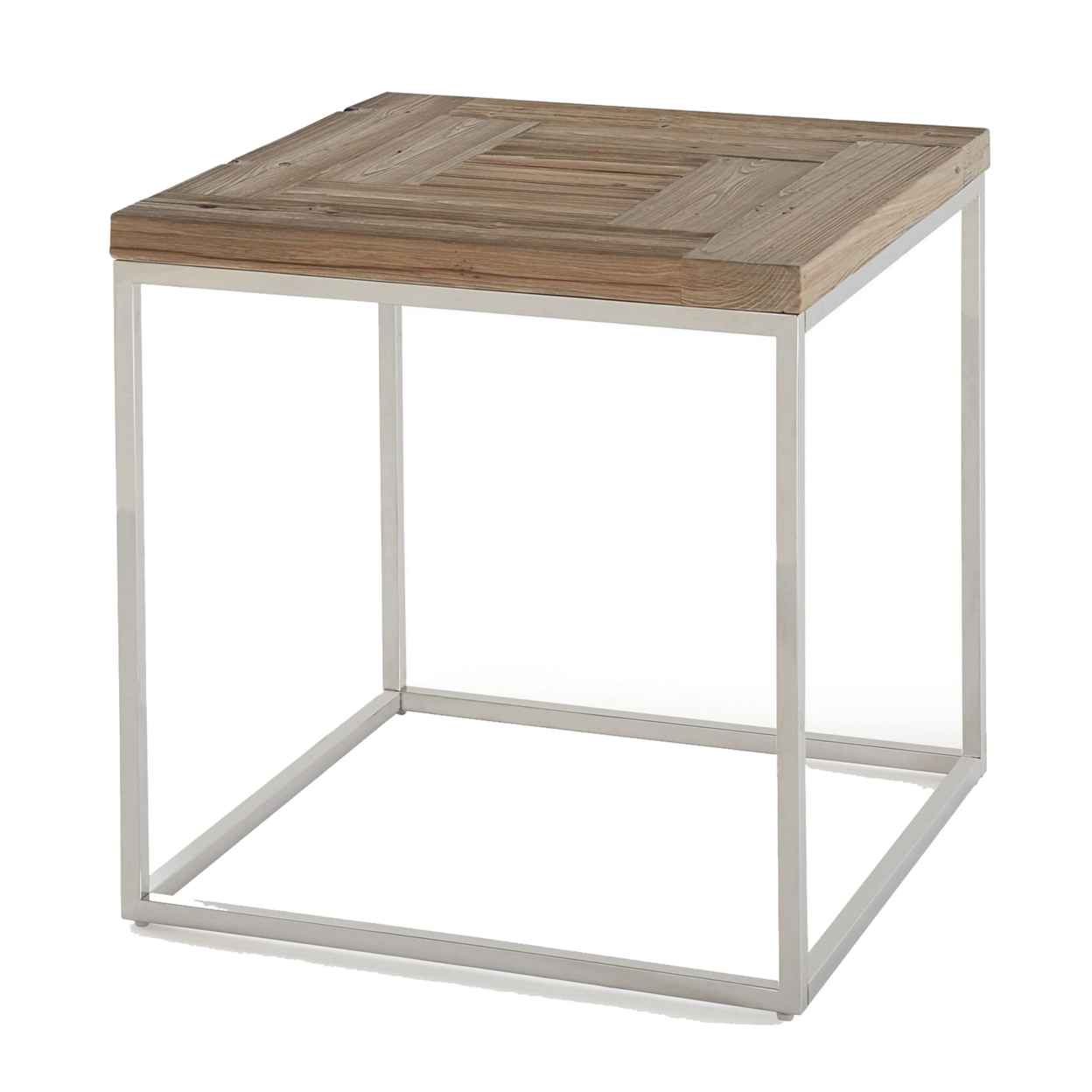 24 Inches Wooden Top End Table With Metal Base, Brown And Silver- Saltoro Sherpi