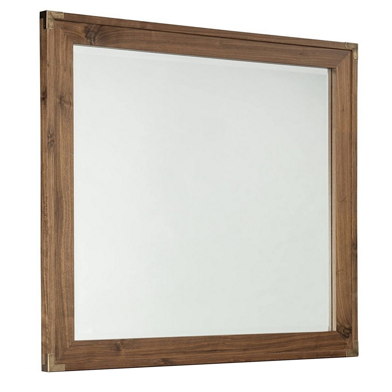 Rectangular Wooden Frame Mirror With Corner Brackets, Brown- Saltoro Sherpi