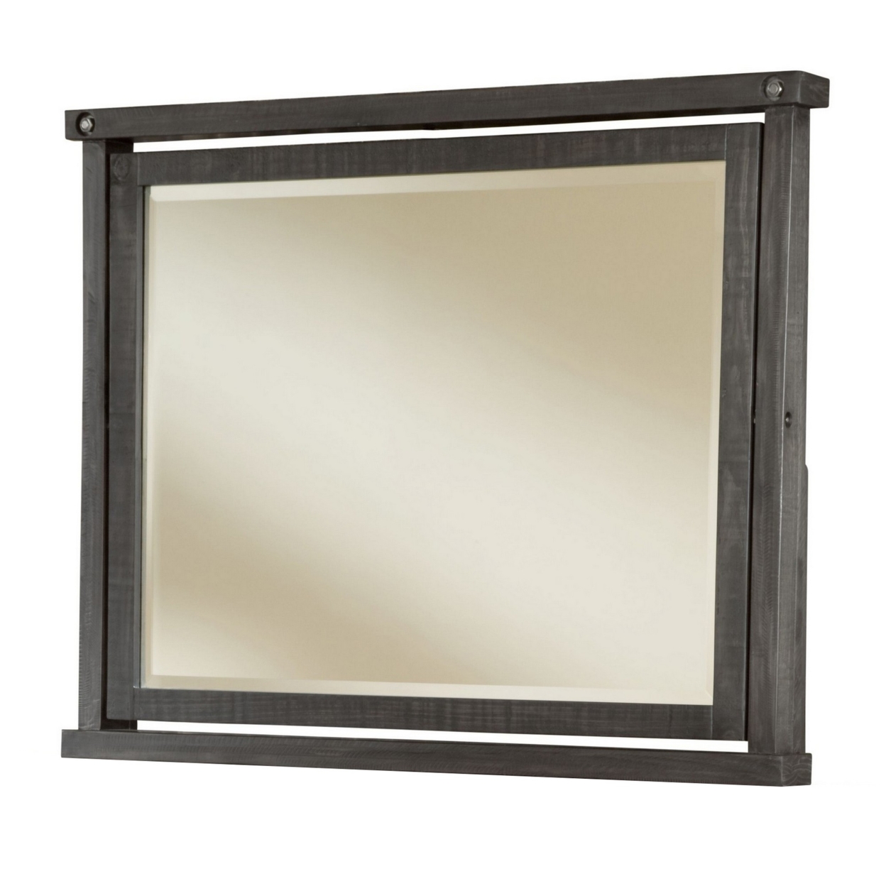 49 Inches Mirror With Rough Hewn Saw Texture, Gray- Saltoro Sherpi