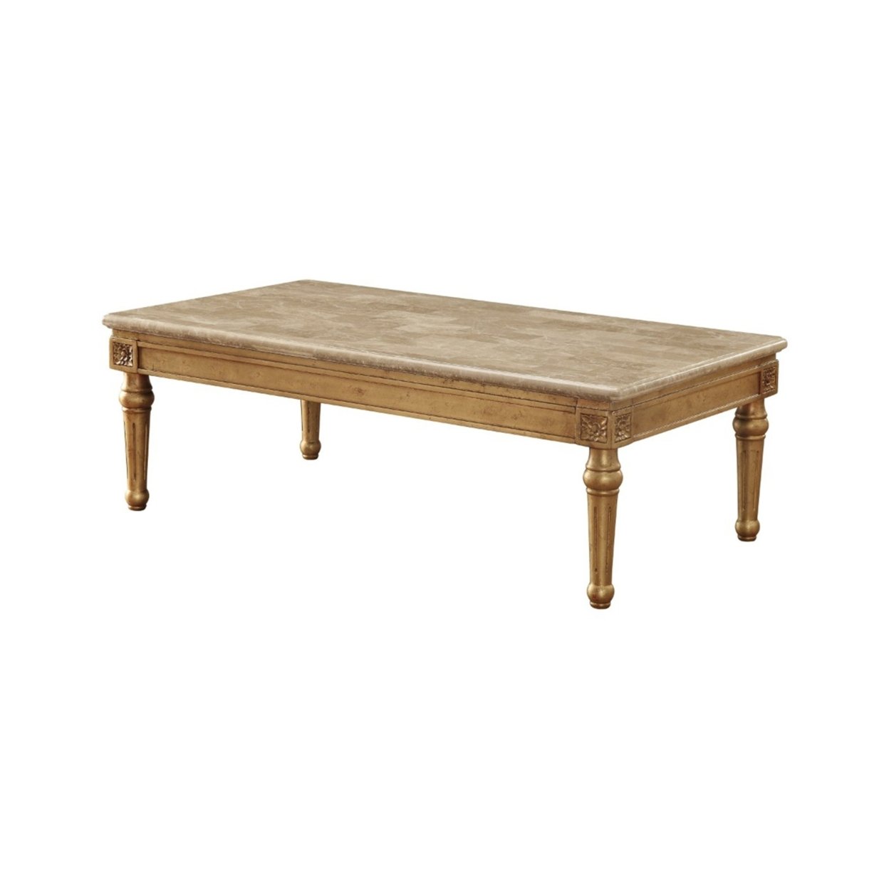 Traditional Style Rectangular Wood And Marble Coffee Table, Gold- Saltoro Sherpi