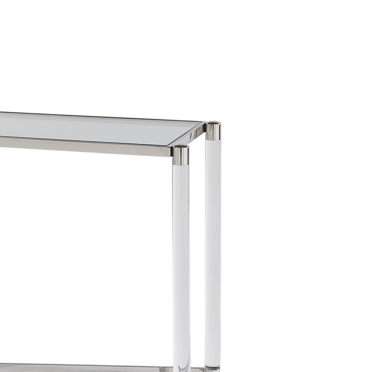 52 Inches Glass Top Console Table With Acrylic Legs, Clear And Chrome- Saltoro Sherpi