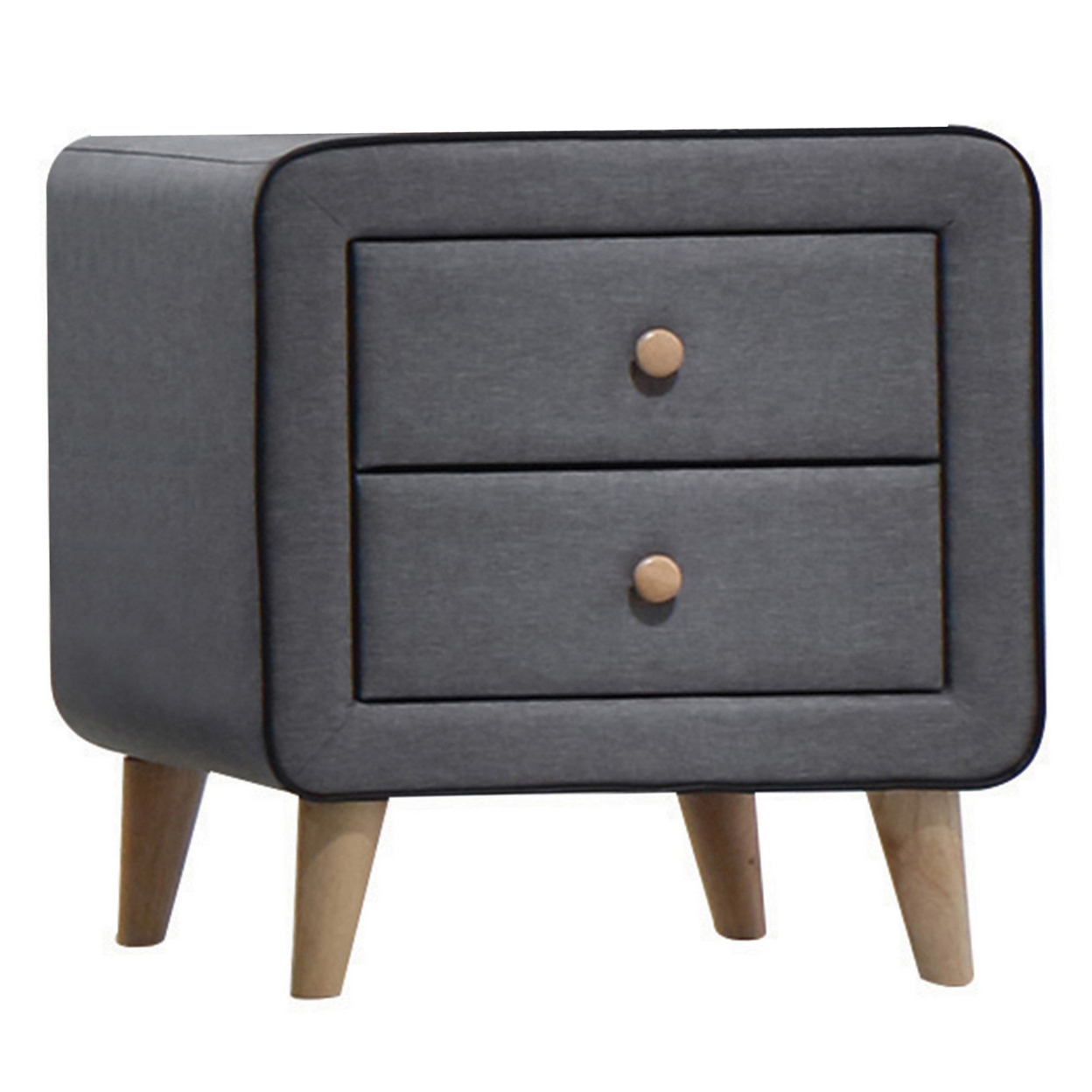 Transitional Style Wood And Fabric Upholstery Nightstand With 2 Drawers, Gray- Saltoro Sherpi