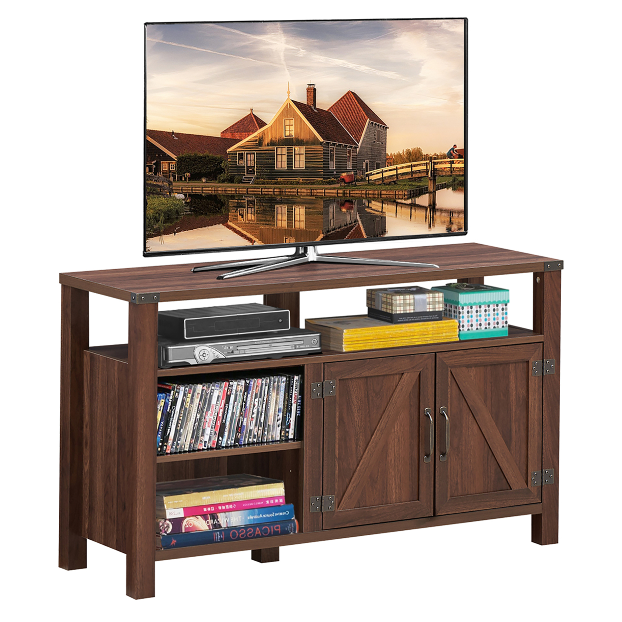 Costway TV Stand Entertainment Center for TV's up to 55'' w/Storage Cabinet&Shelf Natural\\Walnut - Walnut
