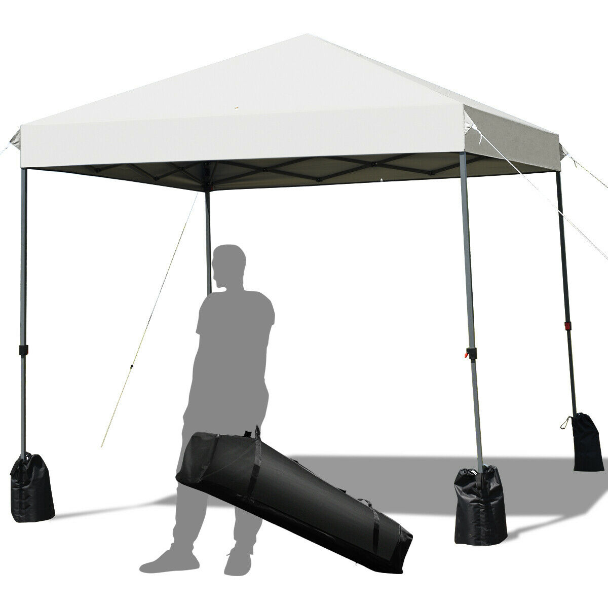 8x8 FT Pop Up Canopy Tent Shelter Wheeled Carry Bag 4 Canopy Sand Bag - White