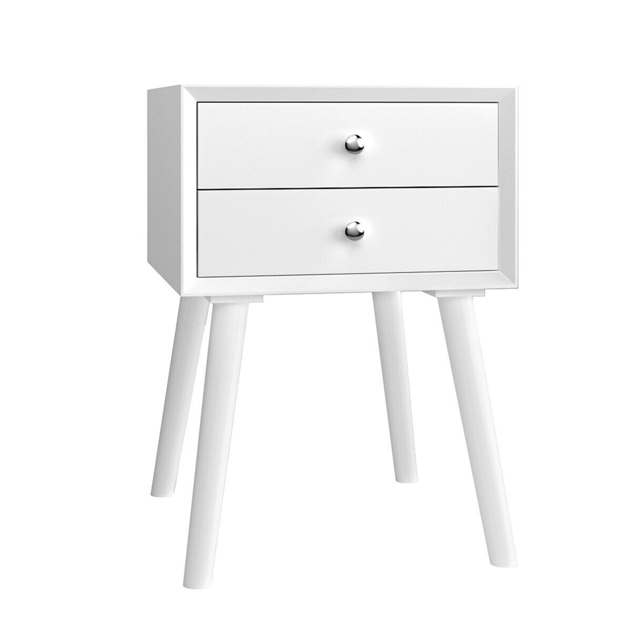 Wooden Nightstand Mid-Century End Side Table Bedroom W/2 Storage Drawers White