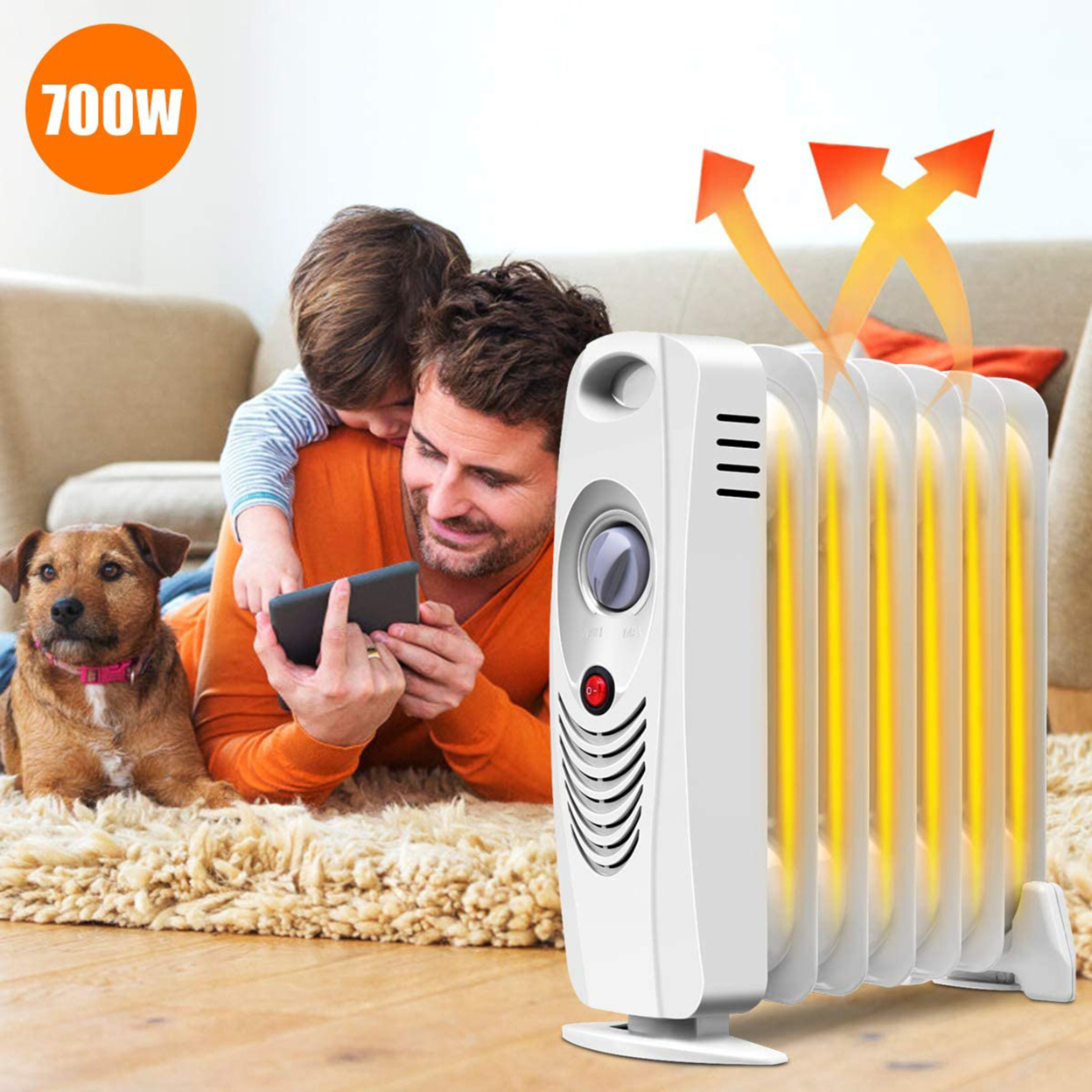700W Oil Filled Space Heater Radiator W/ Adjustable Thermostat Home Office