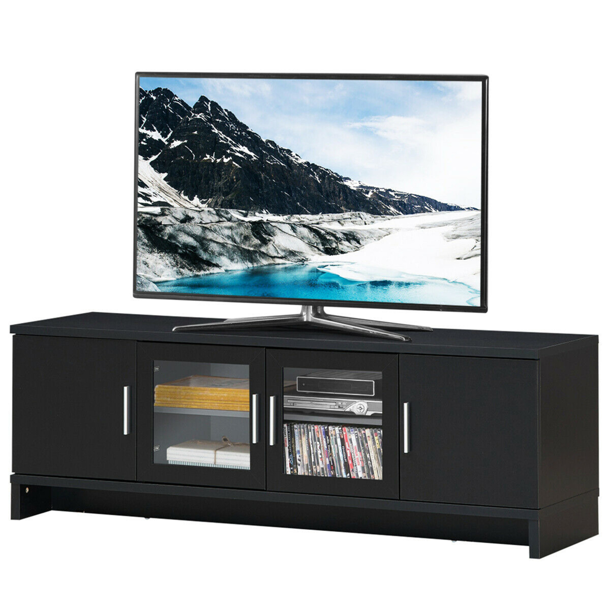 TV Stand Media Entertainment Center For TV's Up To 70'' W/ Storage Cabinet Black