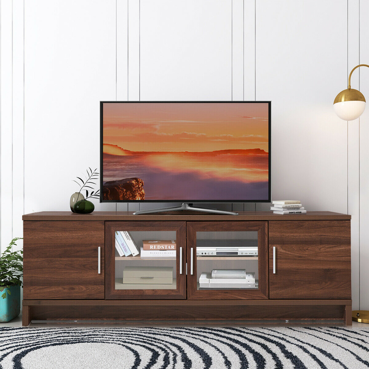 TV Stand Media Entertainment Center For TV's Up To 70'' W/ Storage Cabinet Walnut