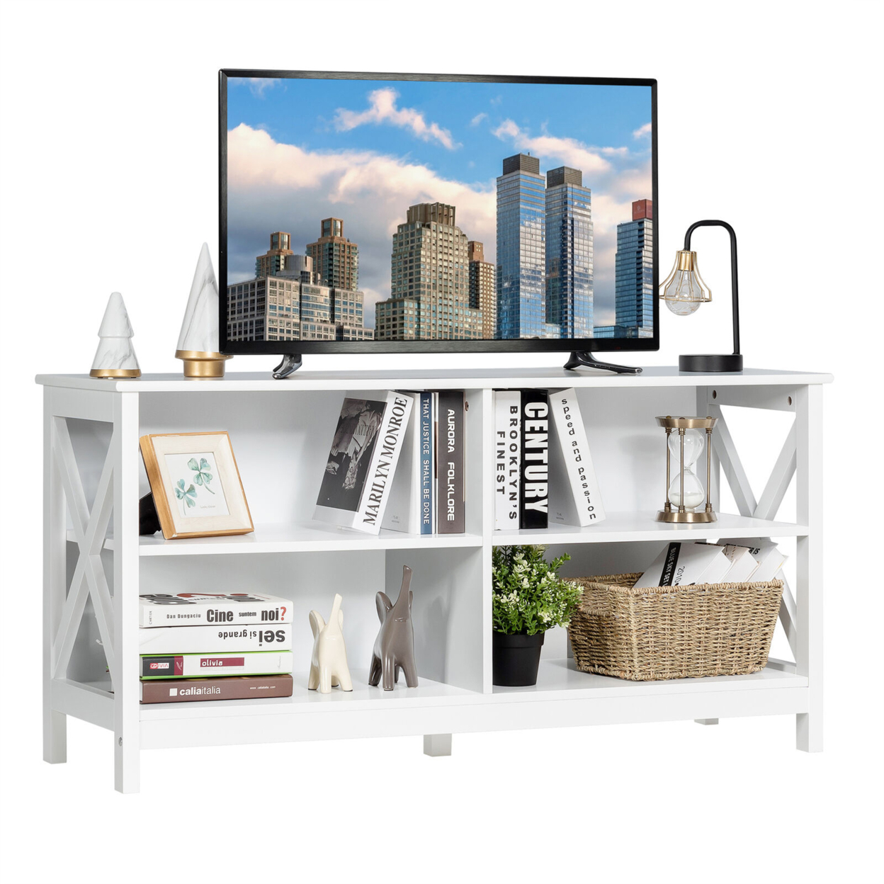 TV Stand Entertainment Media Center For TV's Up To 55'' W/ Storage Shelves White