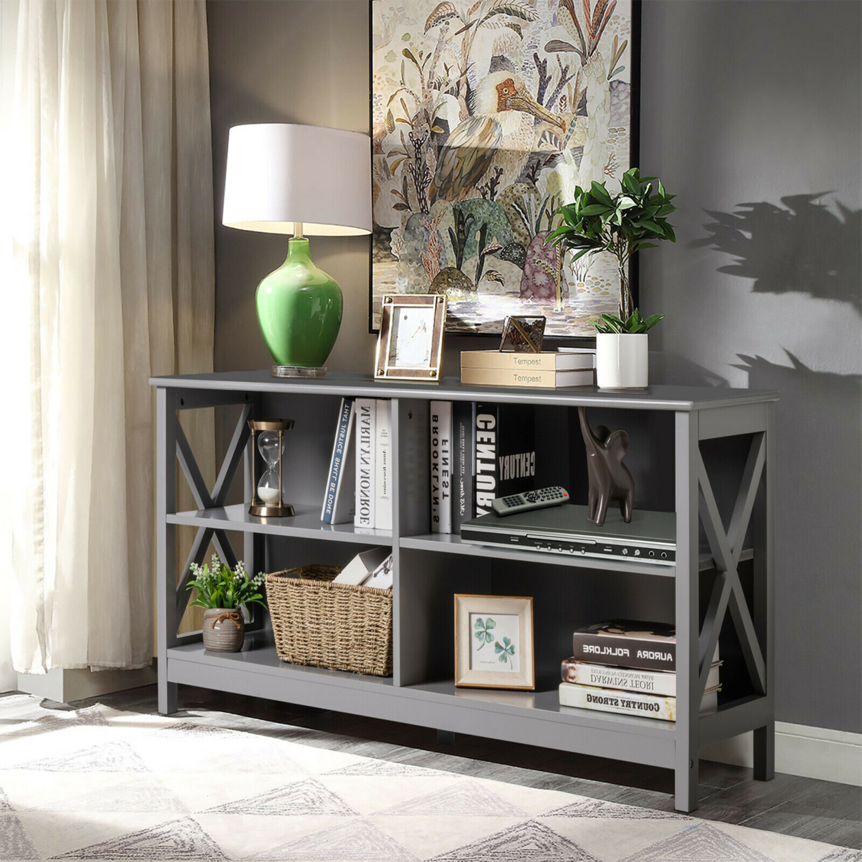 TV Stand Entertainment Media Center For TV's Up To 55'' W/ Storage Shelves Gray