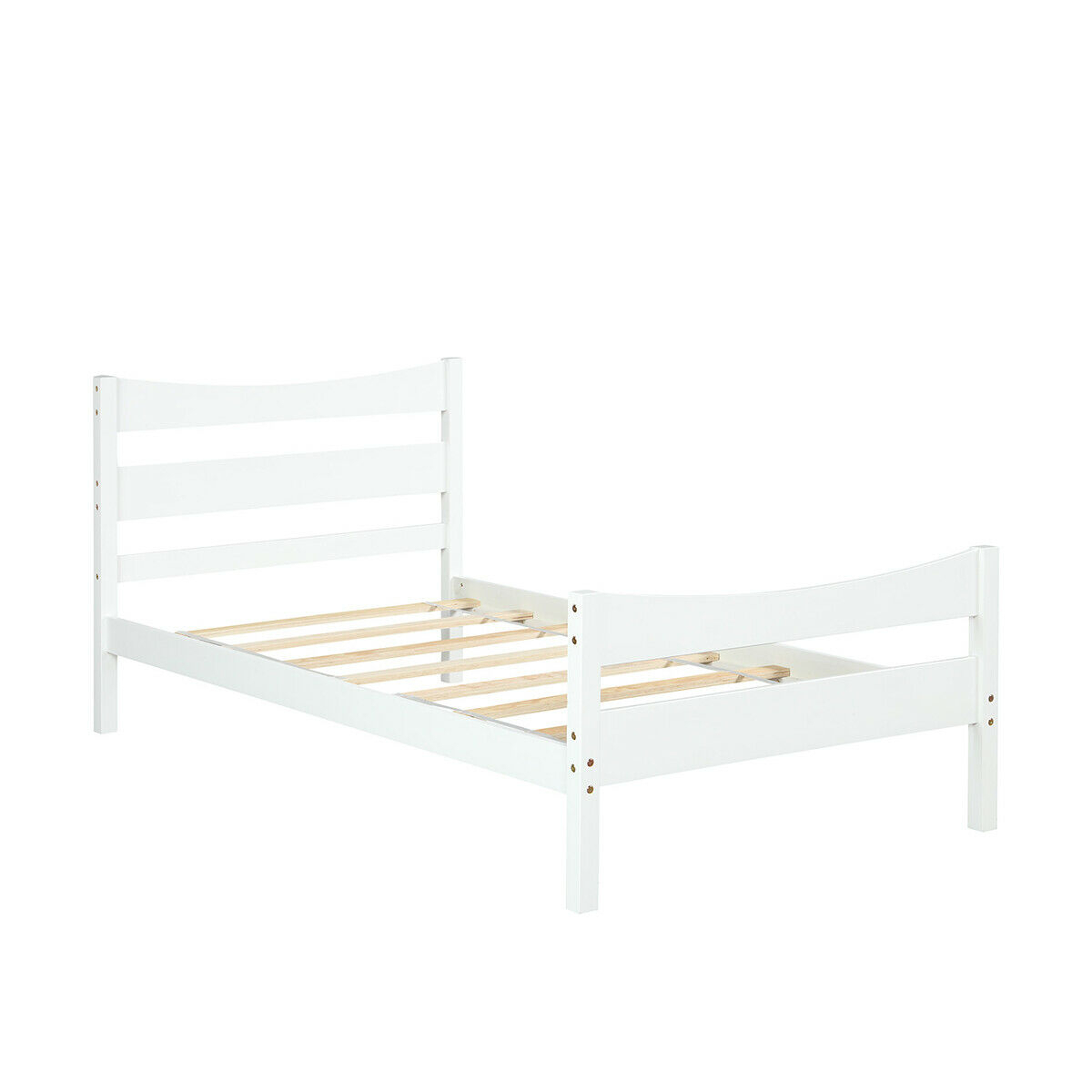 Twin Size Platform Bed Frame Foundation W/Headboard &Wood Slat Support White