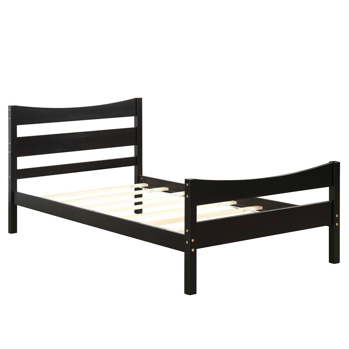 Twin Size Platform Bed Frame Foundation W/Headboard &Wood Slat Support Espresso