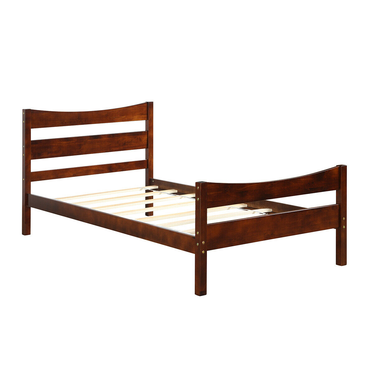 Twin Size Platform Bed Frame Foundation W/Headboard &Wood Slat Support Walnut