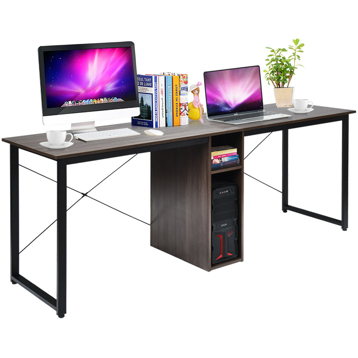 2 Person Computer Desk 79 Large Double Workstation Dual Office Desk W/Storage