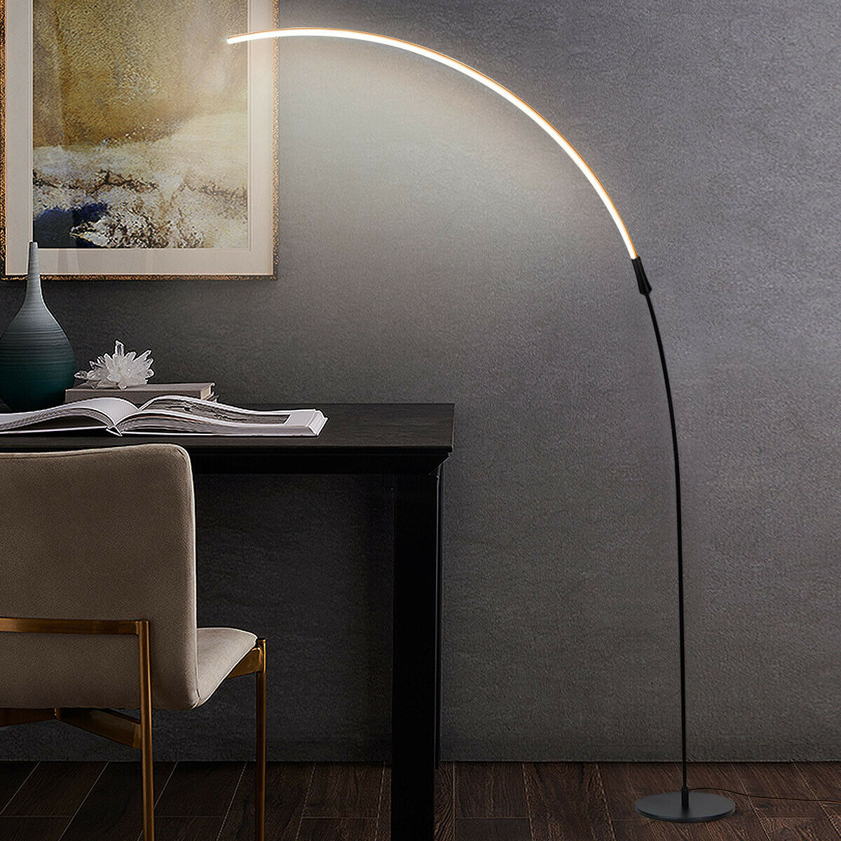 LED Arc Floor Lamp Modern Minimalist Standing Lamp W/ 3 Brightness Levels Black