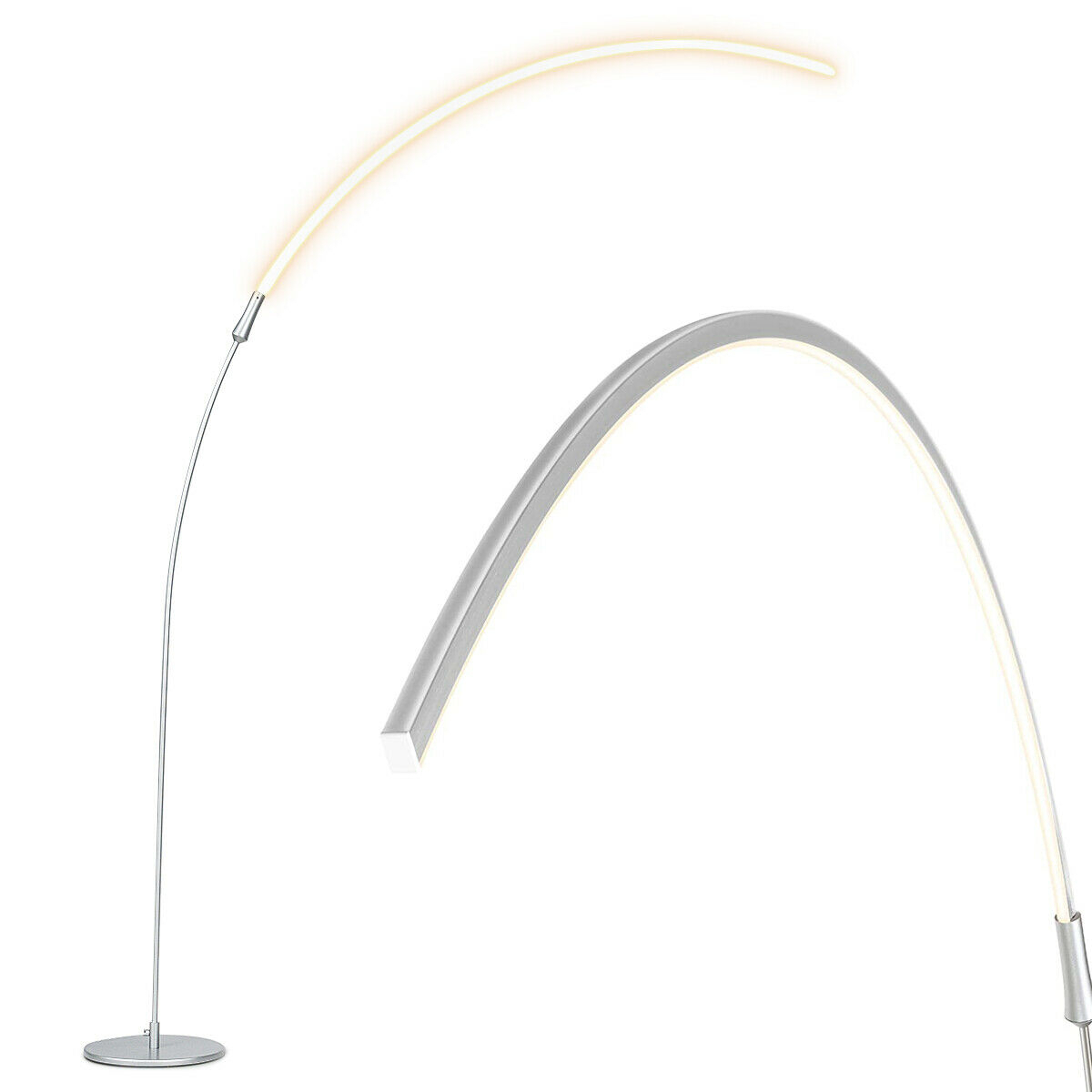 LED Arc Floor Lamp Modern Minimalist Standing Lamp W/ 3 Brightness Levels Silver