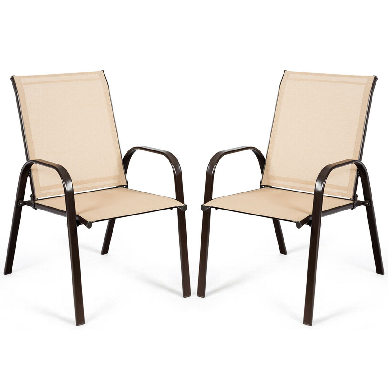 Gymax Set Of 2 Patio Chairs Dining Chairs Garden Outdoor W/ Armrest Steel Frame
