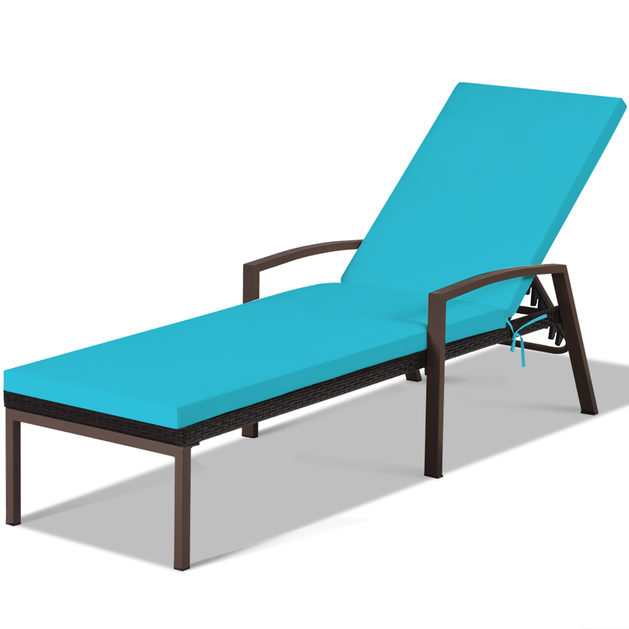 Adjustable Rattan Chaise Recliner Lounge Chair Patio Outdoor W/ Turquoise Cushion