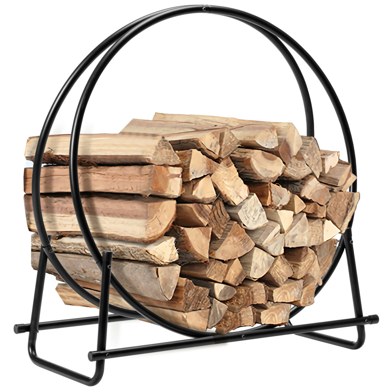 30'' Tubular Steel Log Hoop Firewood Storage Rack Holder Round Display