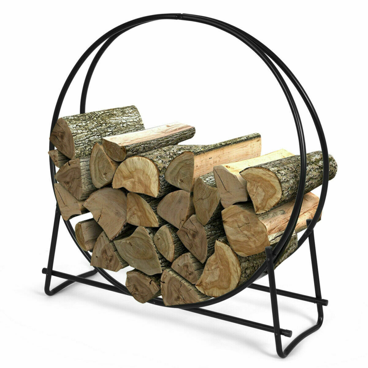 40'' Steel Tubular Log Hoop Round Firewood Storage Holder Rack